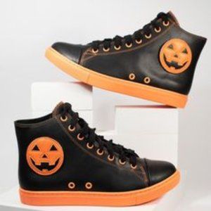 StrangeCult Black & Orange Jack Pumpkin Chelsea High Top Sneakers